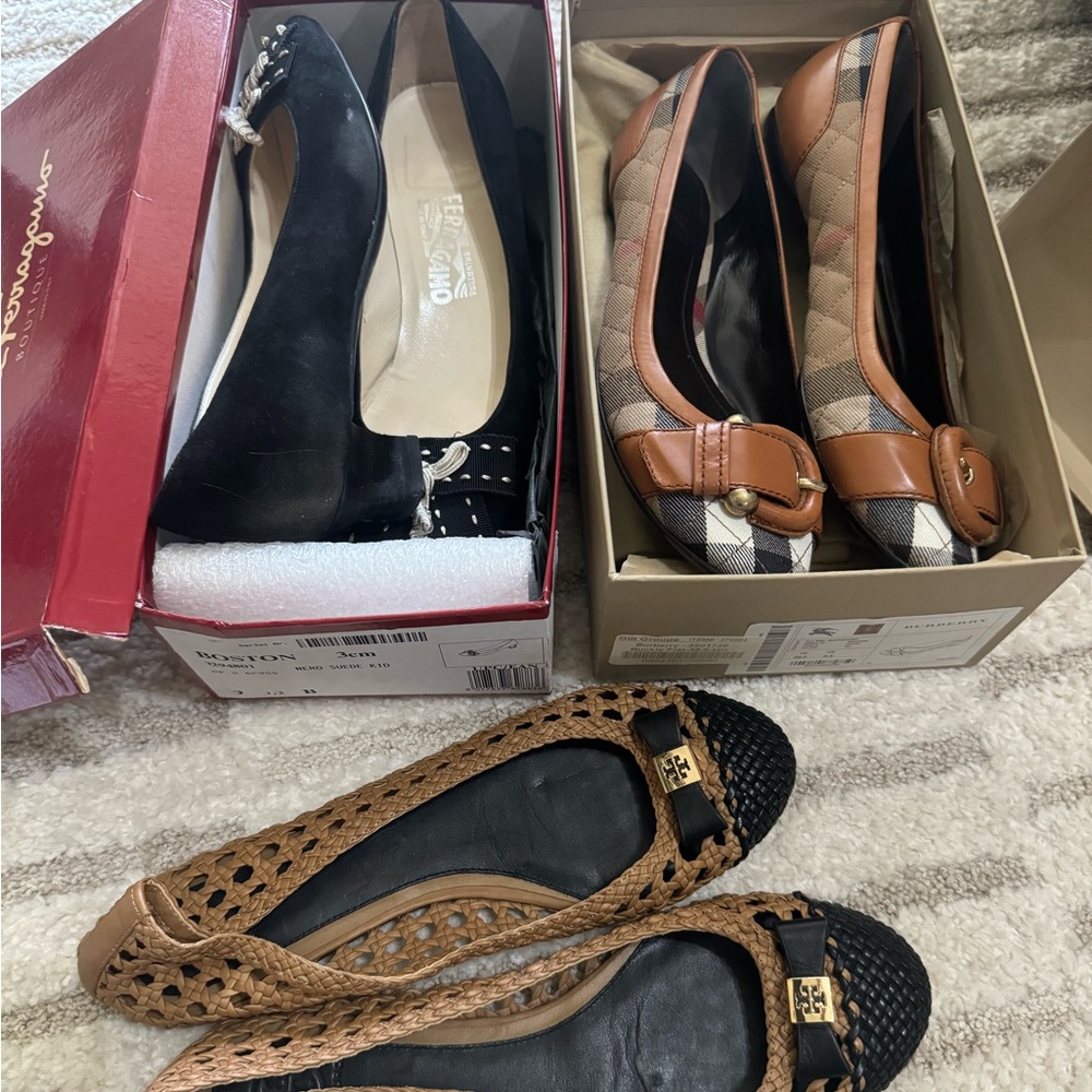 Lot brand name shoes size 9.5 Ferragano, Burberry and Tory Burch